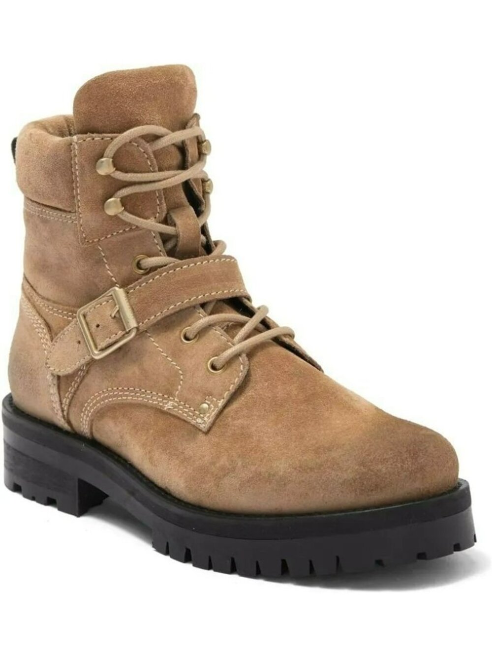 All Saints Shoes Womens 8 Paulina Brown Suede Buckle Combat Boots *NIB*